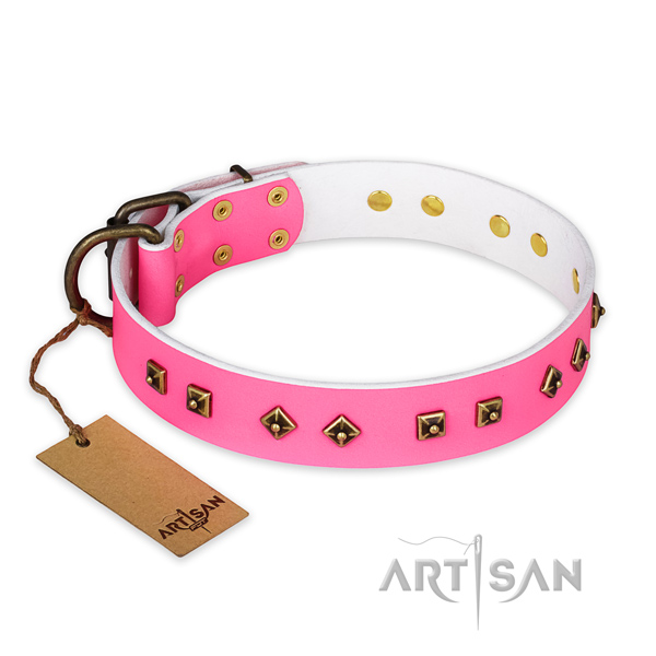 Easy to adjust full grain leather dog collar with strong fittings
