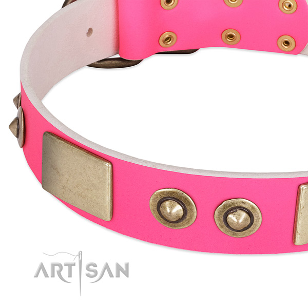 Strong buckle on full grain genuine leather dog collar for your pet