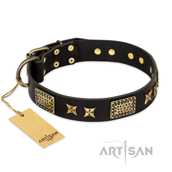 Stylish design full grain genuine leather dog collar with rust-proof D-ring