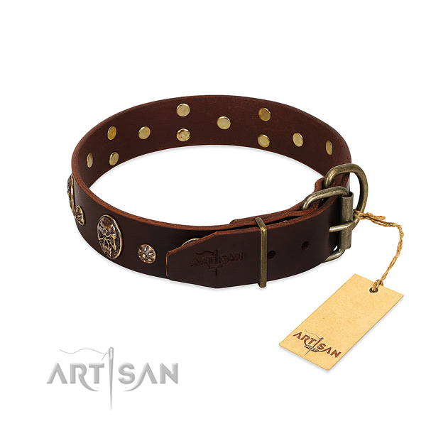 Rust-proof decorations on full grain natural leather dog collar for your canine