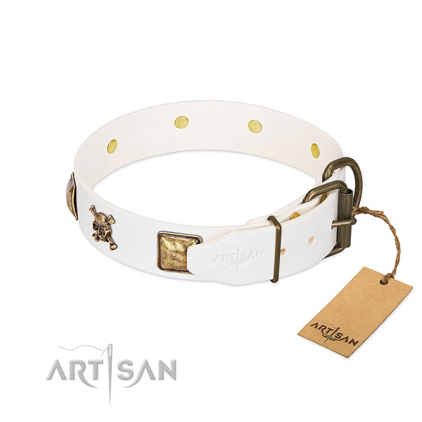 Exquisite full grain leather dog collar with durable decorations