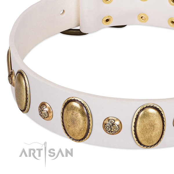 Full grain genuine leather dog collar with remarkable decorations