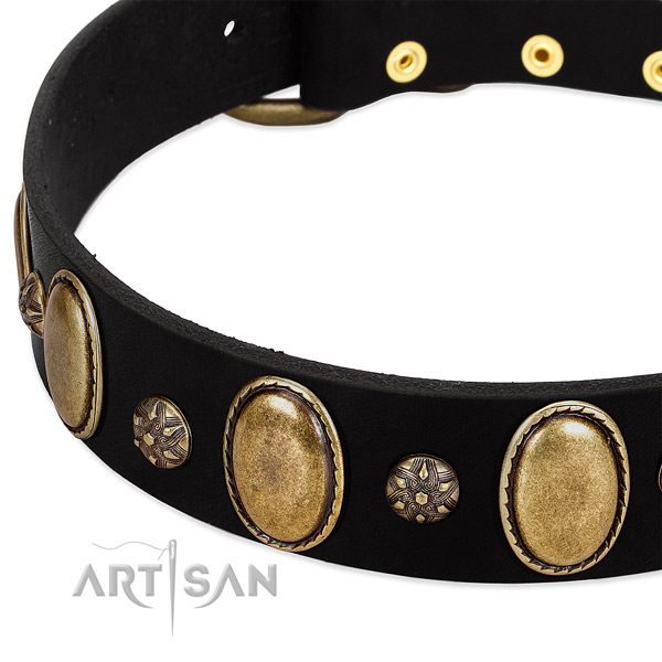Stylish walking gentle to touch full grain natural leather dog collar