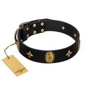 (image for) "Star Powder" FDT Artisan Black Leather American Bulldog Collar with Ovals and Stars - 1 1/2 inch Wide