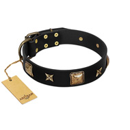(image for) "Starry Harmony" FDT Artisan Black Leather Dog Collar with Squares and Stars for Comfortable Walking