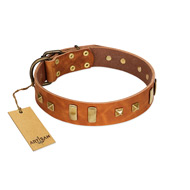 (image for) "Sand of Time" FDT Artisan Tan Leather American Bulldog Collar with Old Bronze-like Studs and Plates