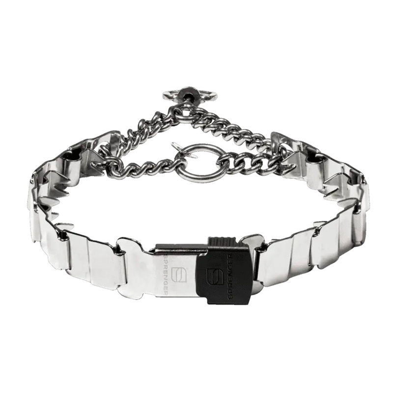 (image for) Stainless Steel Neck Tech Sport Prong Collar with Assembly Chain and ClicLock - 24 inches (60 cm) long
