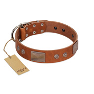 (image for) "Great Obelisk" Handcrafted FDT Artisan Tan Leather American Bulldog Collar with Large Plates and Pyramids