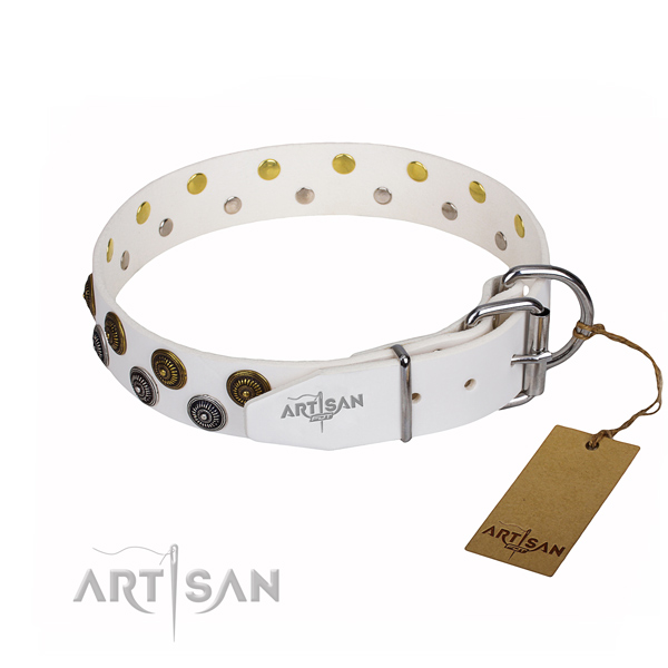 Everyday walking genuine leather collar with decorations for your pet