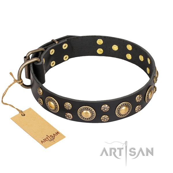 Inimitable natural genuine leather dog collar for walking