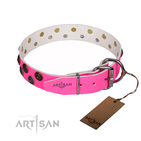 Daily use full grain natural leather collar with decorations for your canine