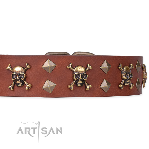 Genuine leather dog collar for fail-safe use