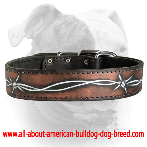 (image for) Hand painted by our artists Barbed Wire leather American Bulldog collar