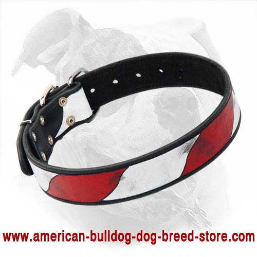 (image for) USA Symbols Handpainted Leather Collar For American Bulldog