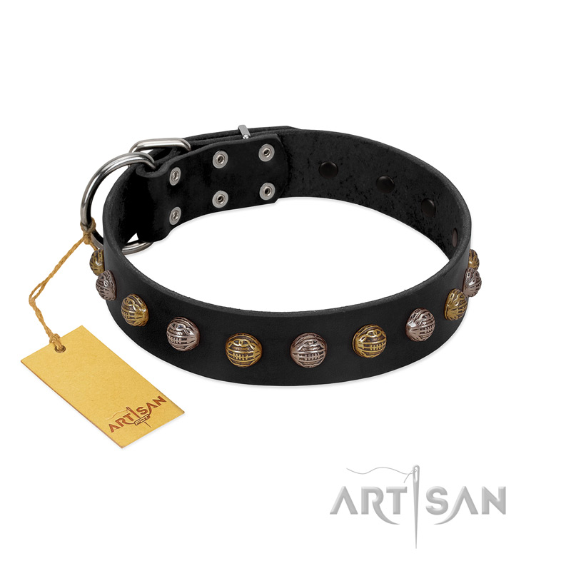 (image for) "Inky Prettification" FDT Artisan Black Leather American Bulldog Collar with One Row of Studs