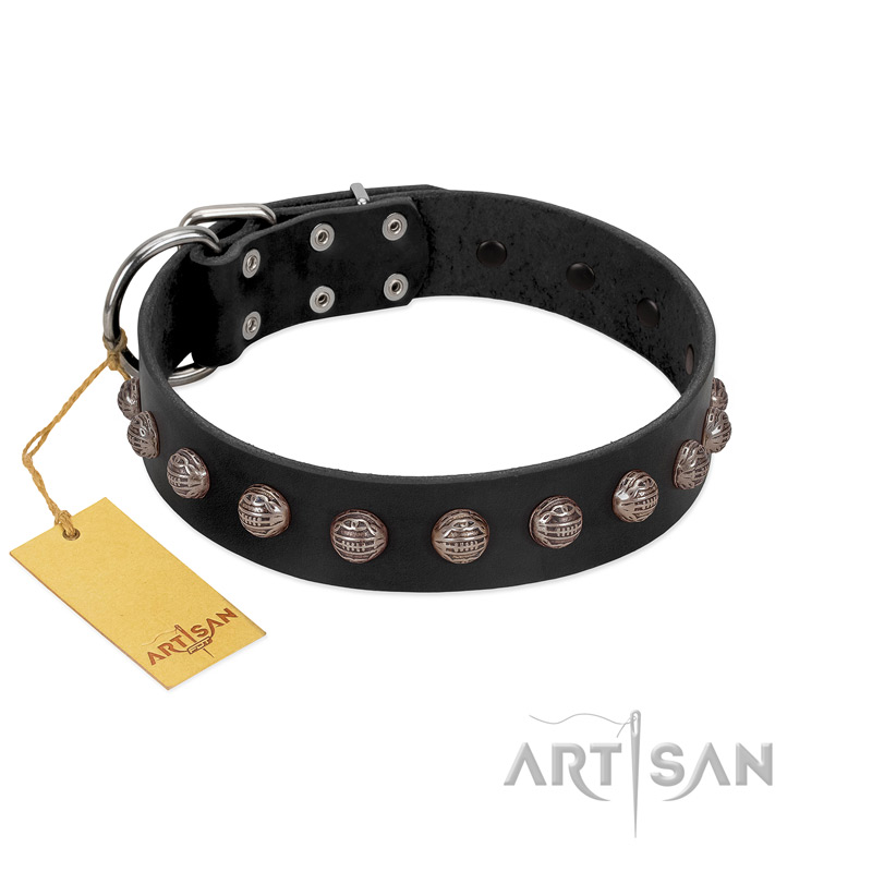 (image for) "Bizarre Affection" Designer Handmade FDT Artisan Black Leather American Bulldog Collar - Click Image to Close