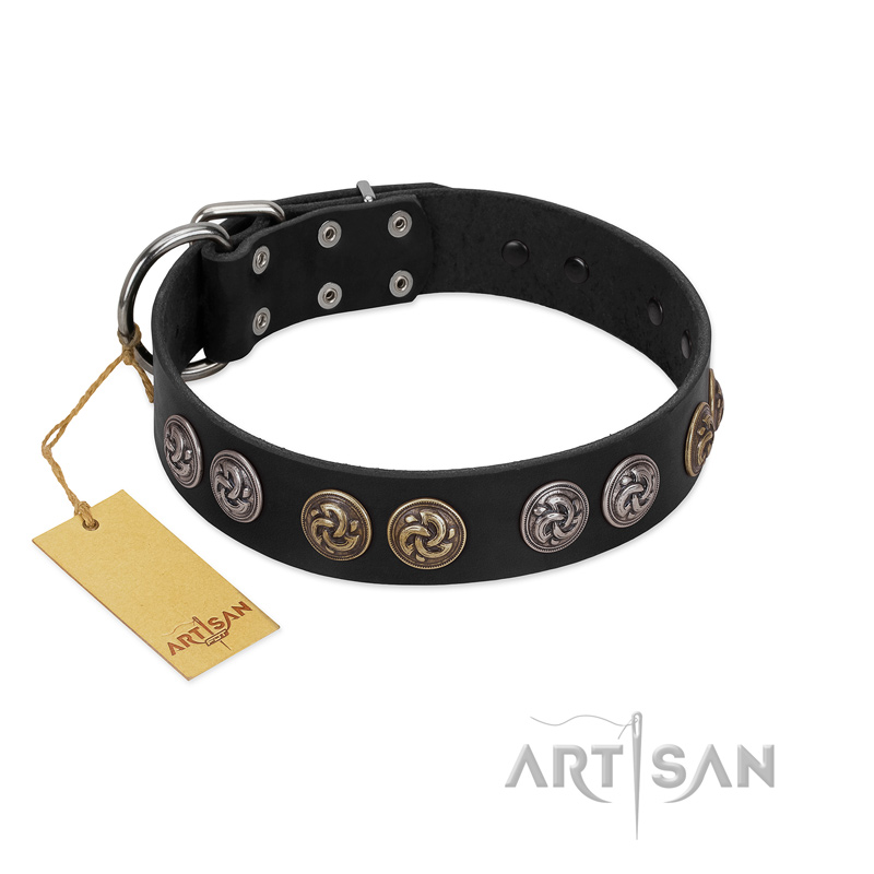 (image for) "Mister Exclusive" Designer FDT Artisan Black Leather American Bulldog Collar with Medallions