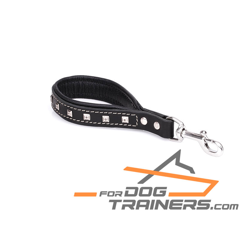 (image for) Leather Pull Tab with Soft Nappa Padding and Silver-Like Decorations - 12 inch (30 cm) long