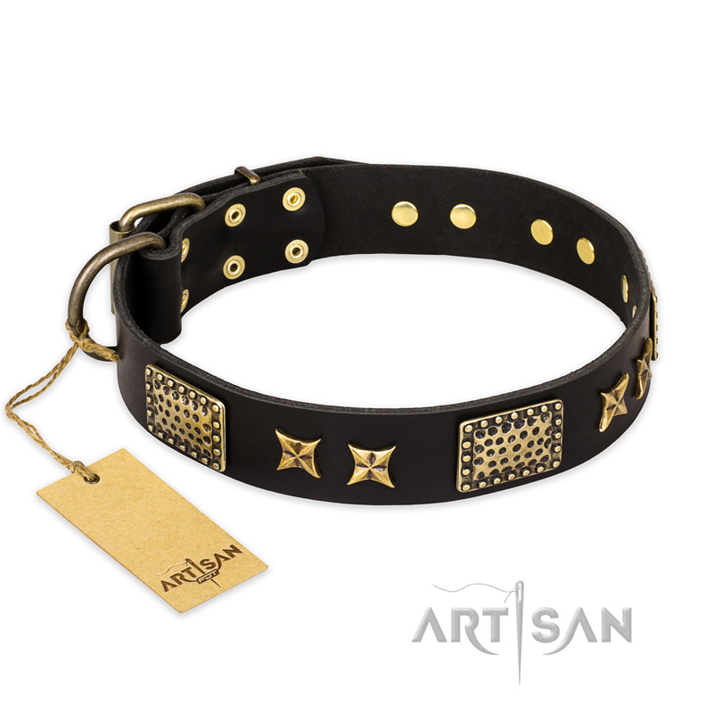 (image for) "Passion for Style and Beauty" FDT Artisan Decorated Black Leather American Bulldog Collar
