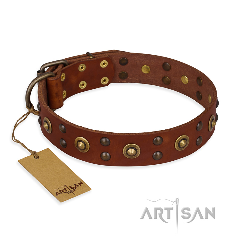 (image for) "Unfailing Charm" FDT Artisan Studded Tan Leather American Bulldog Collar