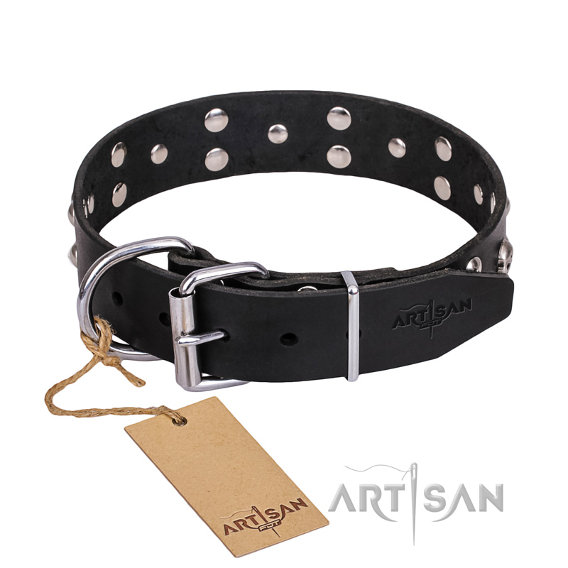 (image for) 'Mystic Skulls' Decorated Leather Dog Collar with Skulls and Studs