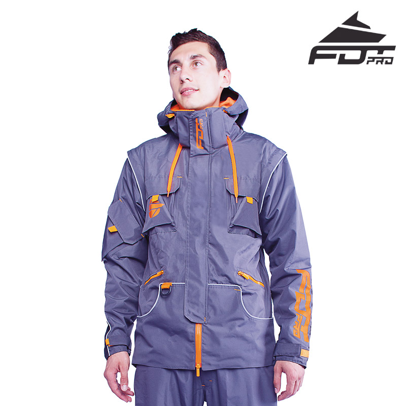 (image for) "Pro Jacket" Dark Grey Color with Orange Details for Stylish Dog Trainers
