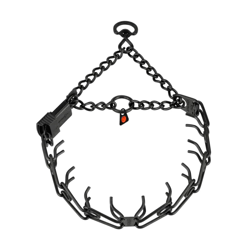 (image for) ULTRA-PLUS Black Stainless Steel Prong Collar with Center-Plate, Assembly Chain and ClicLock (2.25 mm x 16 inches) Herm Sprenger