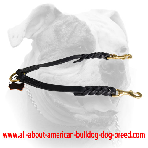 Double stitched leather leash coupler for walking two dogs
