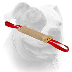 Durably stitched jute bite tug for American Bulldog